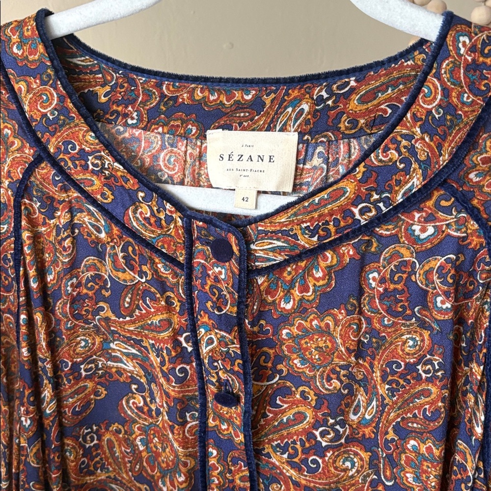 Sezane Paisley Blouse in Navy and Orange - Picture 7 of 7